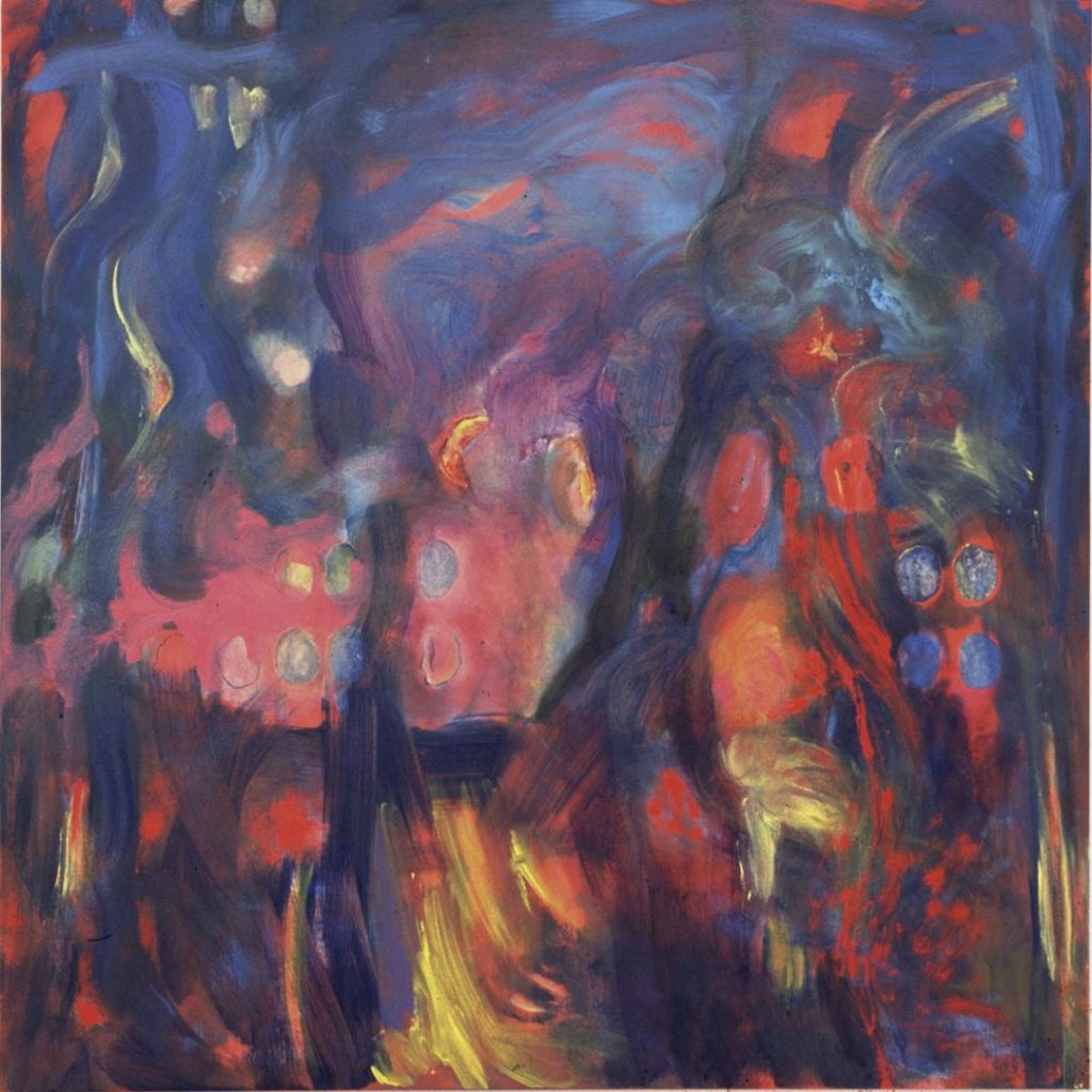 Roy Nicholson, E,L’s Gloaming #10, 2001-2003, acrylic, oil and collage on linen, 48 x 48 inches.