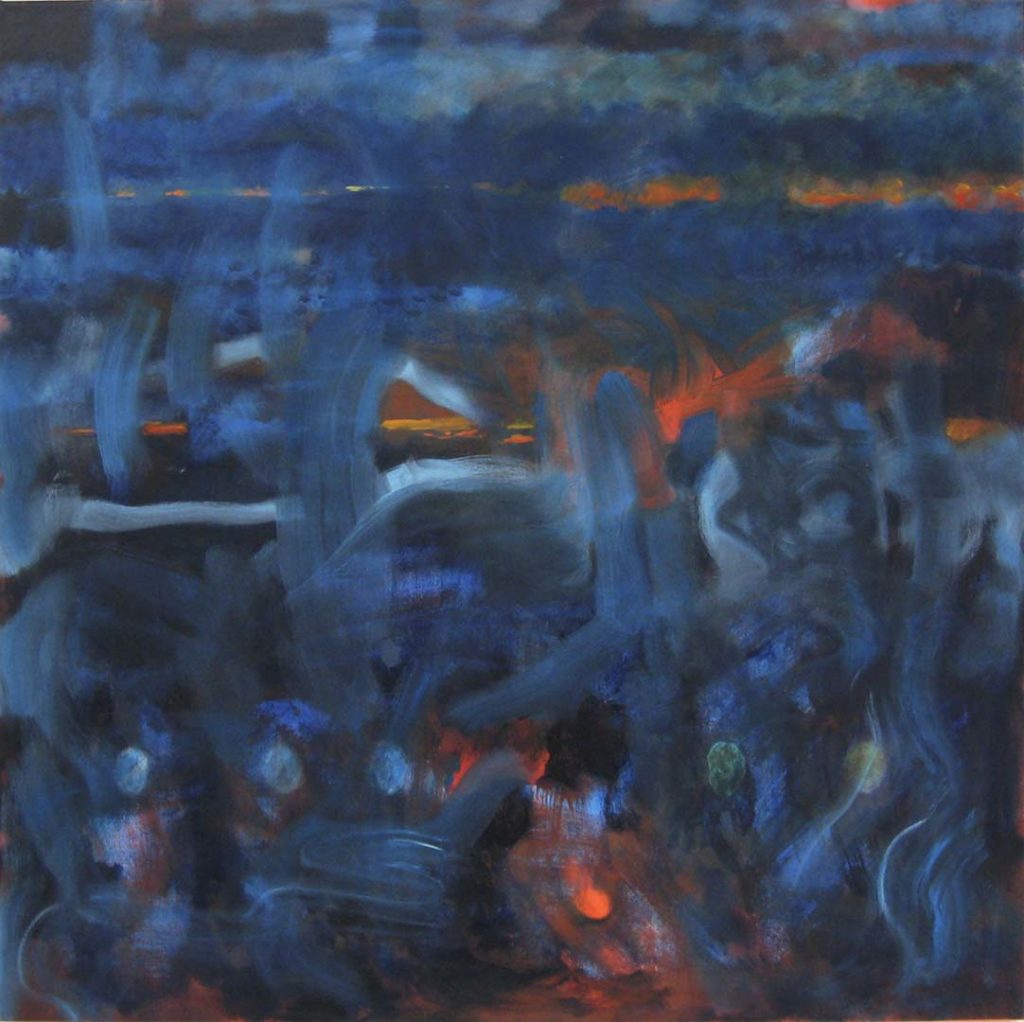 Roy Nicholson, E,L’s Gloaming #12, 2001-2003, acrylic, oil and collage on linen, 48 x 48 inches.